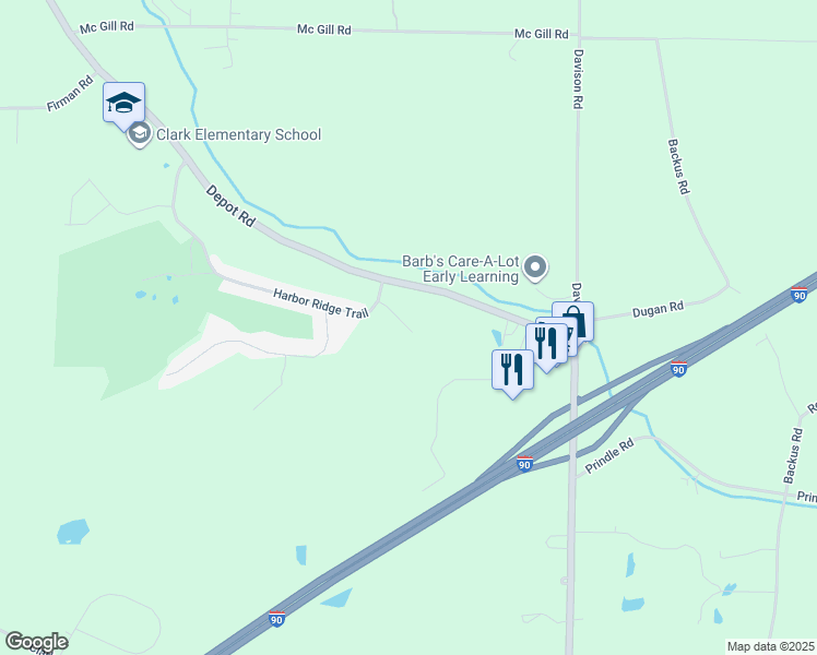 map of restaurants, bars, coffee shops, grocery stores, and more near Hazard Court in Erie