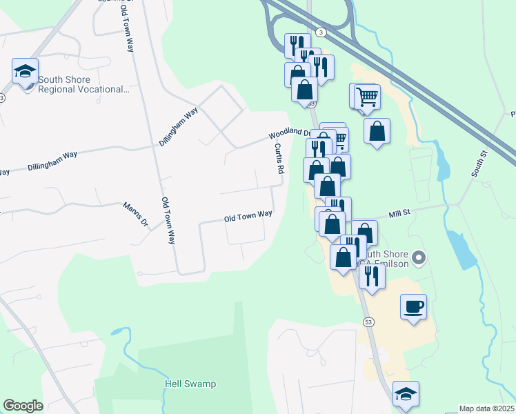 map of restaurants, bars, coffee shops, grocery stores, and more near 568 Old Town Way in Hanover