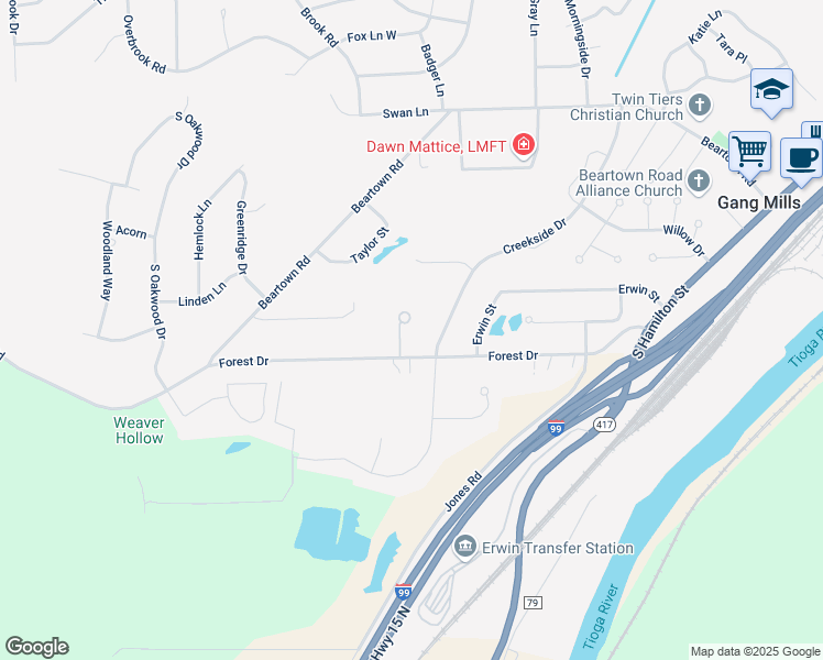 map of restaurants, bars, coffee shops, grocery stores, and more near 5 Pine Tree Village in Gang Mills