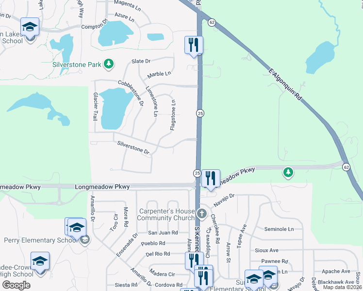 map of restaurants, bars, coffee shops, grocery stores, and more near 431 Silverstone Drive in Carpentersville