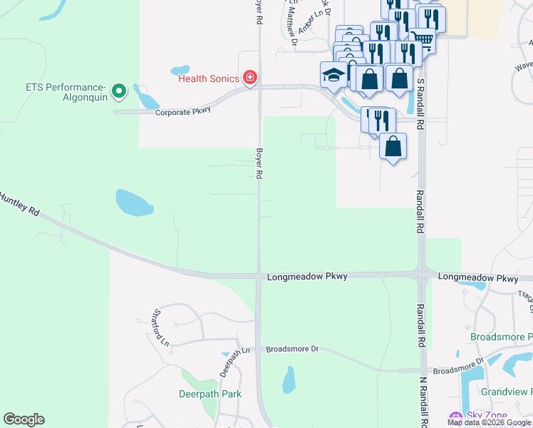 map of restaurants, bars, coffee shops, grocery stores, and more near 19N 187 Boyer Road in West Dundee