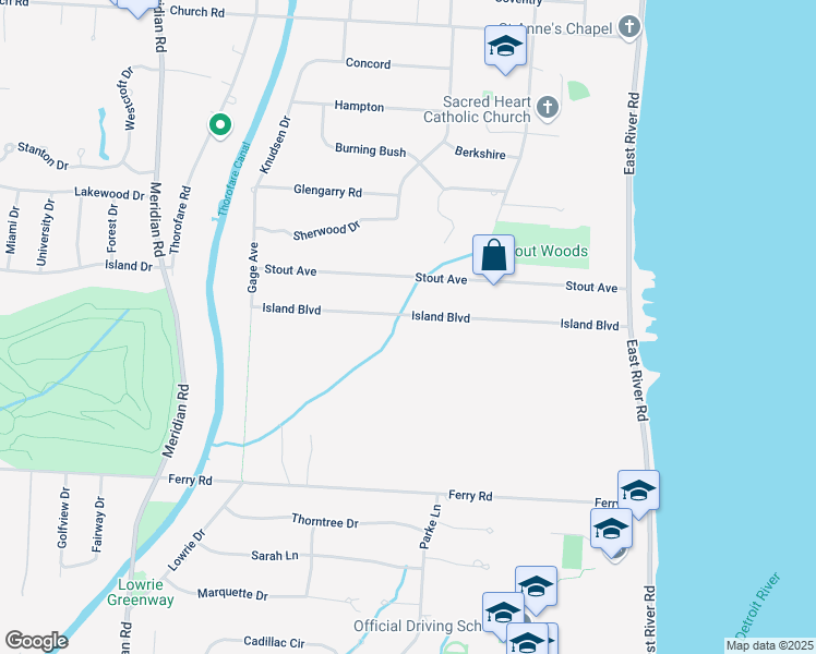 map of restaurants, bars, coffee shops, grocery stores, and more near 8231 Island Boulevard in Grosse Ile Township