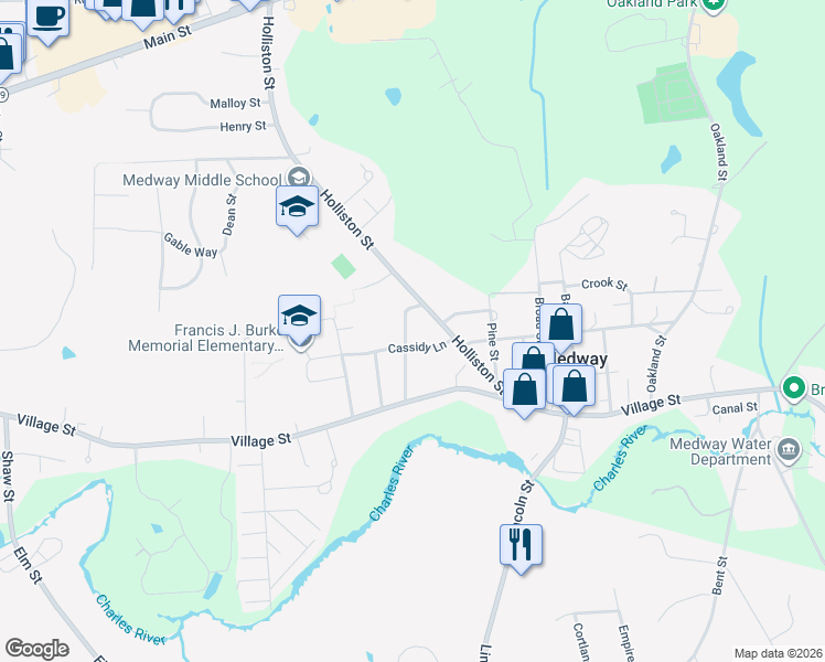map of restaurants, bars, coffee shops, grocery stores, and more near 16 Lovers Ln in Medway