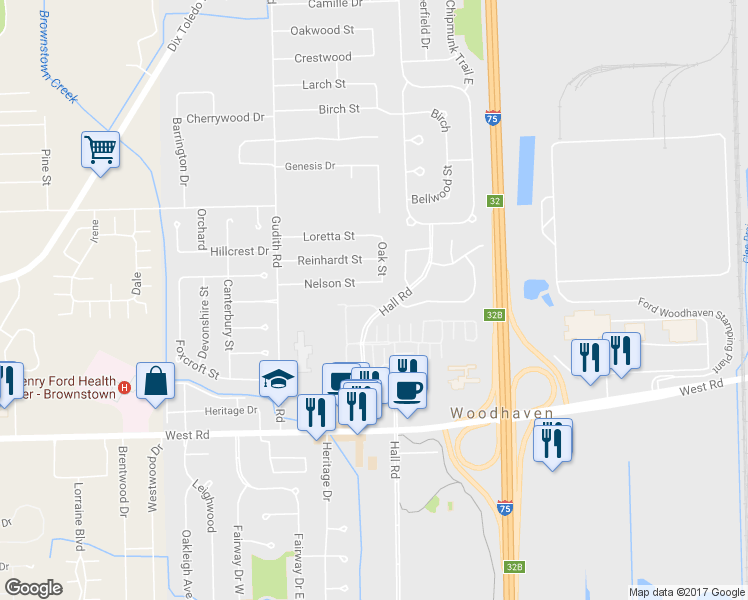 map of restaurants, bars, coffee shops, grocery stores, and more near 22411 Silver Creek Drive in Trenton