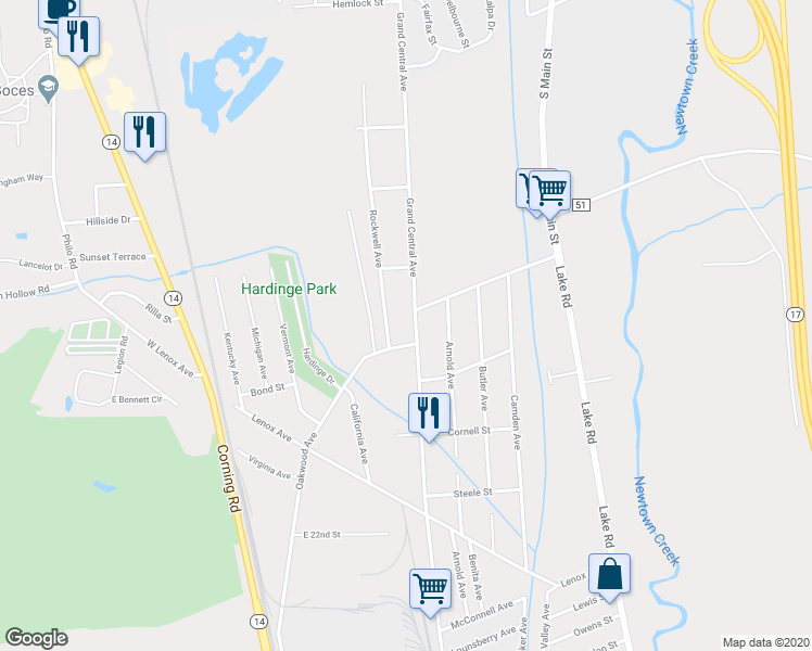 map of restaurants, bars, coffee shops, grocery stores, and more near 1955 Grand Central Avenue in Horseheads