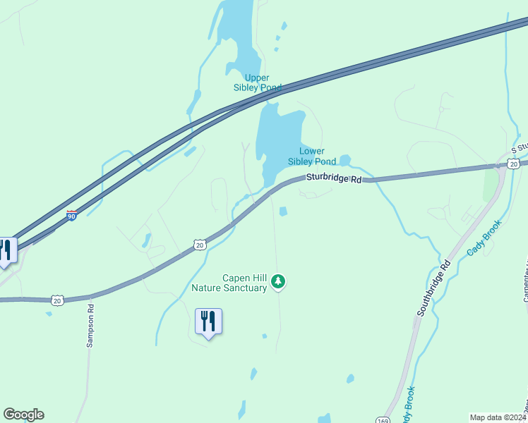 map of restaurants, bars, coffee shops, grocery stores, and more near 83 Sturbridge Road in Charlton