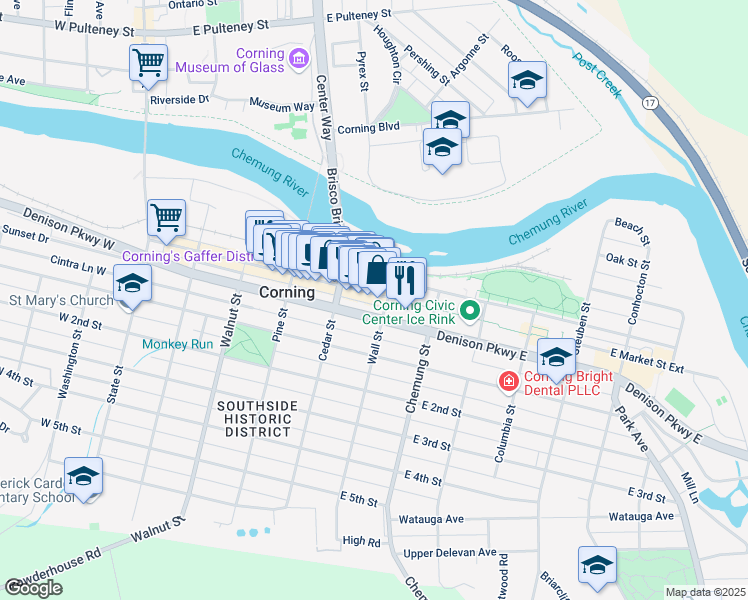map of restaurants, bars, coffee shops, grocery stores, and more near in Corning