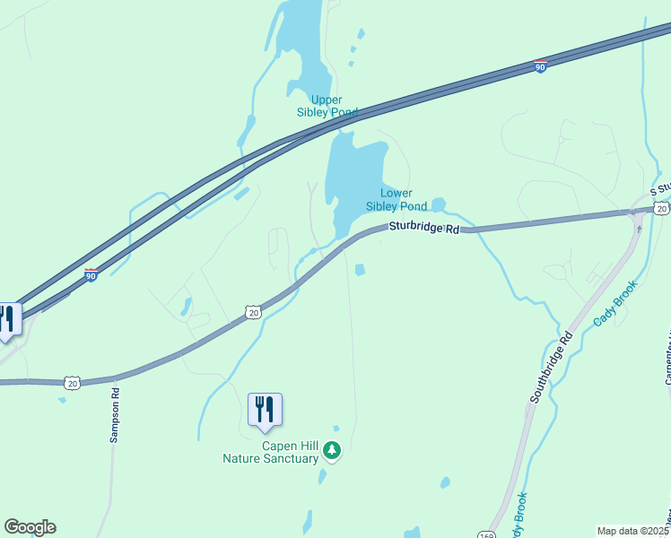 map of restaurants, bars, coffee shops, grocery stores, and more near 83 Sturbridge Road in Charlton