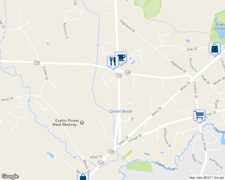 map of restaurants, bars, coffee shops, grocery stores, and more near 15 Little Tree Road in Medway