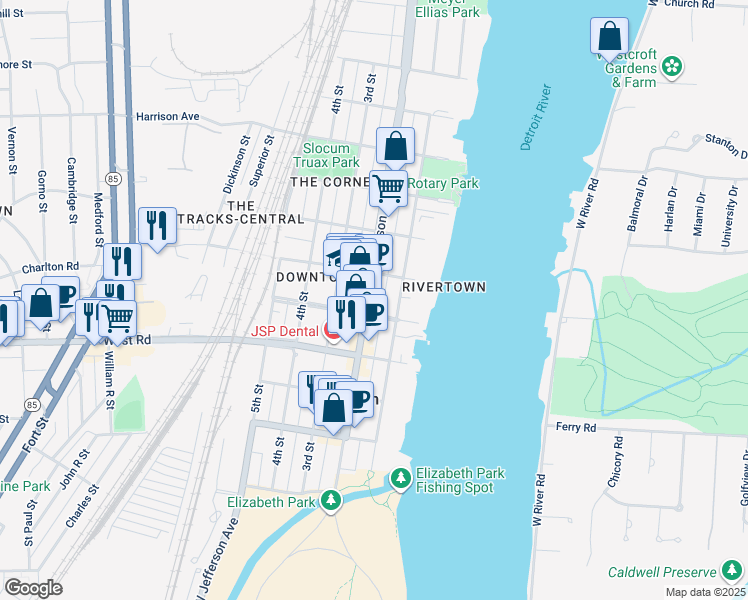 map of restaurants, bars, coffee shops, grocery stores, and more near 2674 West Jefferson Avenue in Trenton