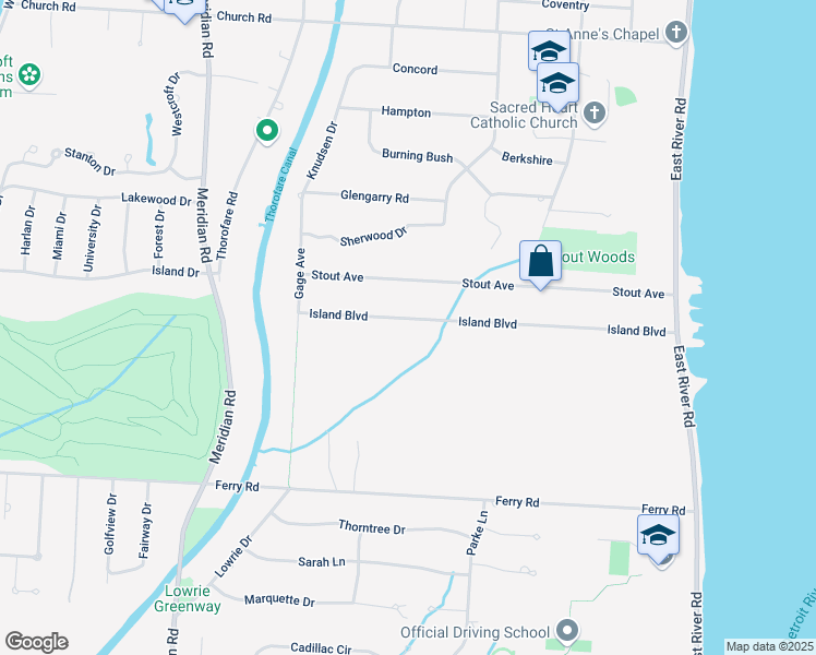 map of restaurants, bars, coffee shops, grocery stores, and more near 8497 Island Boulevard in Wayne County