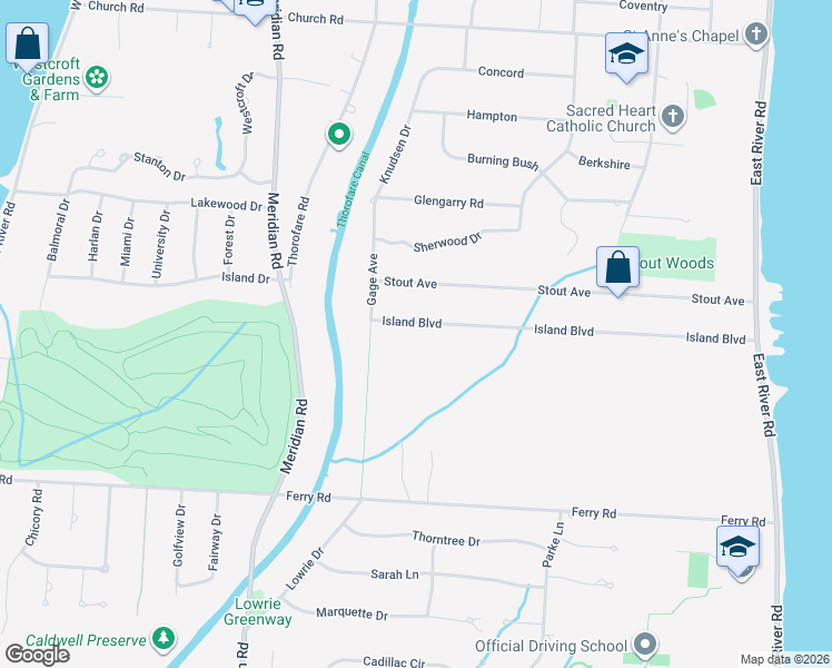 map of restaurants, bars, coffee shops, grocery stores, and more near 8653 Island Boulevard in Grosse Ile Township
