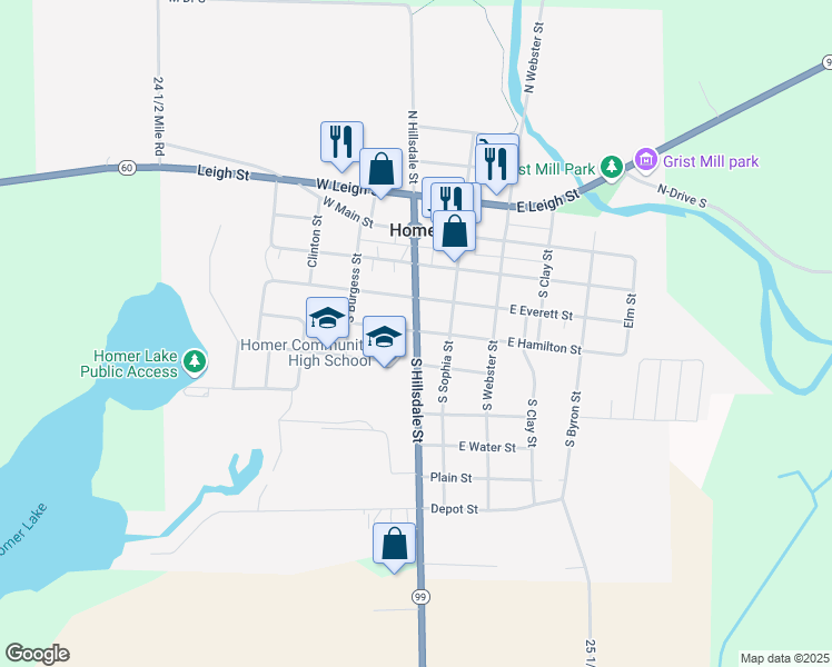 map of restaurants, bars, coffee shops, grocery stores, and more near 403 South Hillsdale Street in Homer