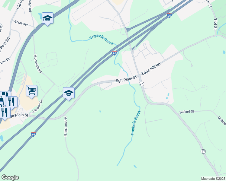 map of restaurants, bars, coffee shops, grocery stores, and more near 2 High Plain Circle in Sharon