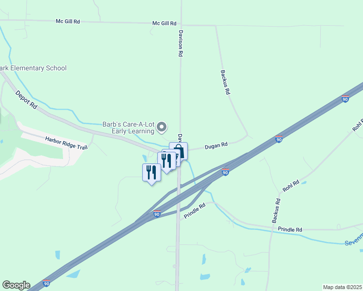 map of restaurants, bars, coffee shops, grocery stores, and more near 3880 Davison Road in Harborcreek