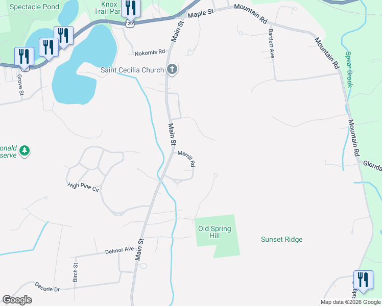 map of restaurants, bars, coffee shops, grocery stores, and more near 24 Merrill Road in Wilbraham