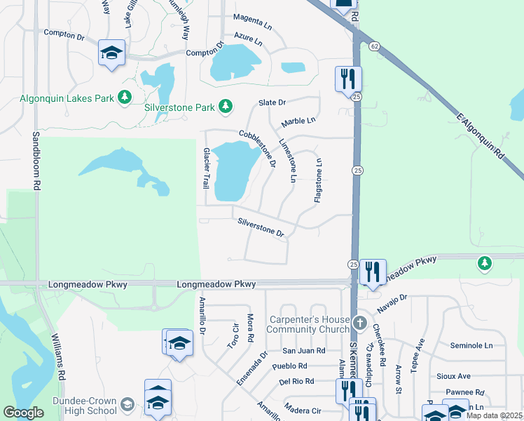 map of restaurants, bars, coffee shops, grocery stores, and more near 1902 Cobblestone Drive in Carpentersville