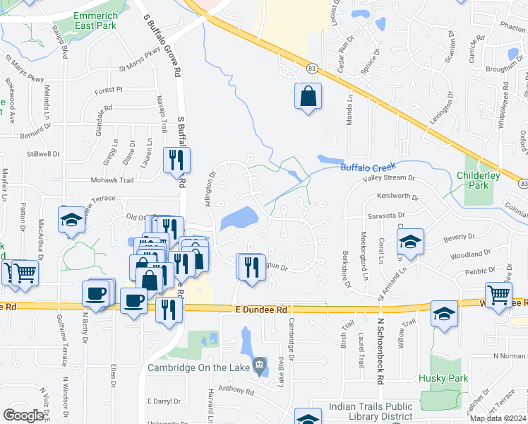 map of restaurants, bars, coffee shops, grocery stores, and more near Arlington Drive in Wheeling