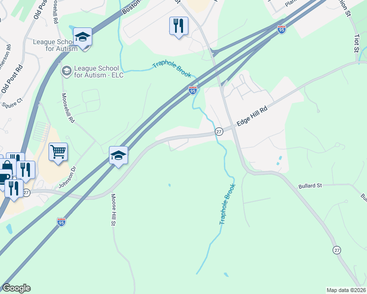 map of restaurants, bars, coffee shops, grocery stores, and more near 10 High Plain Circle in Sharon