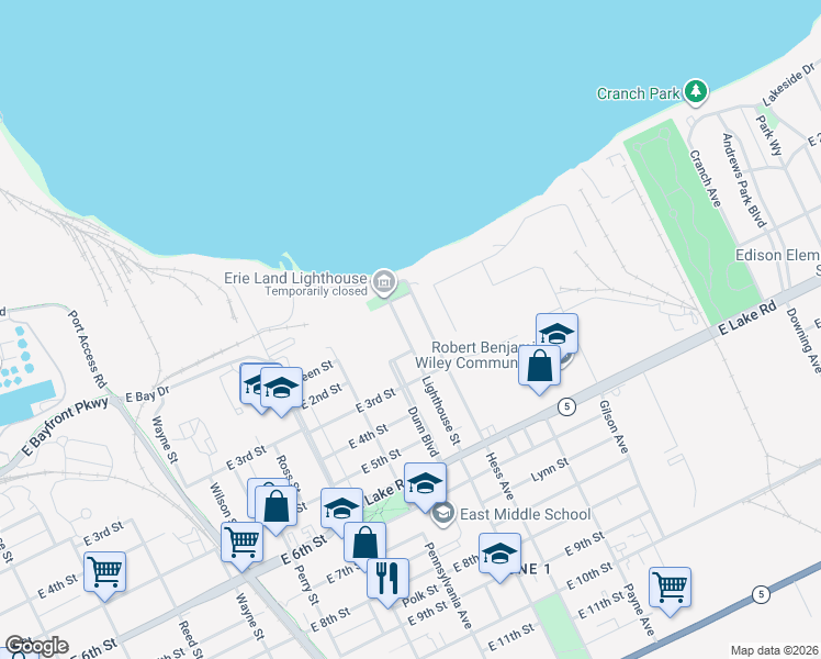 map of restaurants, bars, coffee shops, grocery stores, and more near 26 Hess Avenue in Erie