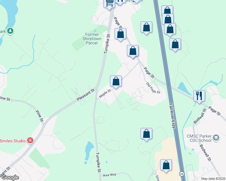 map of restaurants, bars, coffee shops, grocery stores, and more near 25 Maple Street in Stoughton