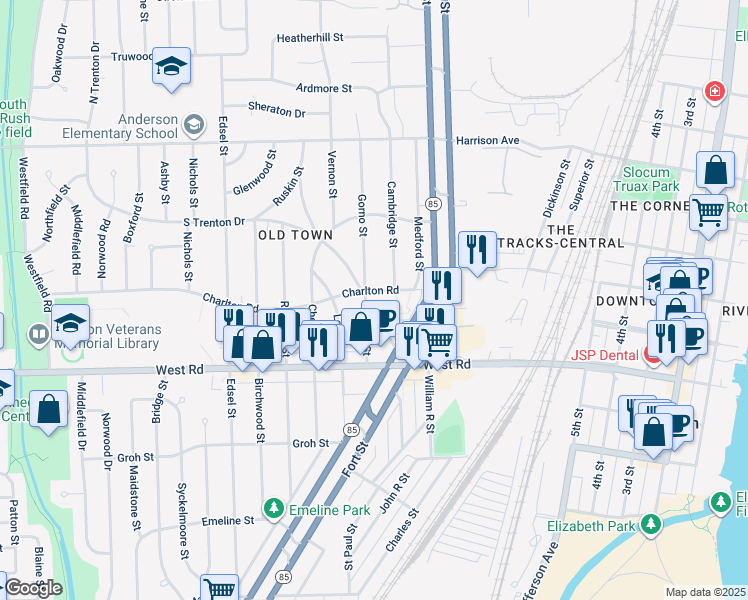 map of restaurants, bars, coffee shops, grocery stores, and more near 2551 Gorno Street in Trenton