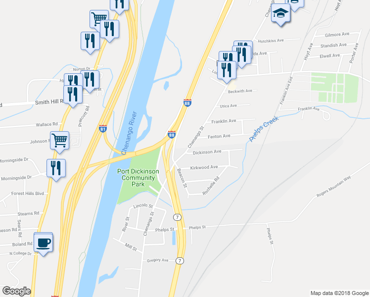 map of restaurants, bars, coffee shops, grocery stores, and more near 863 Chenango Street in Binghamton