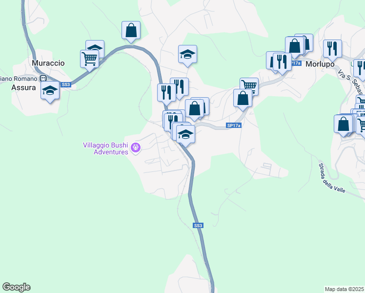 map of restaurants, bars, coffee shops, grocery stores, and more near 61 SS3 in Morlupo
