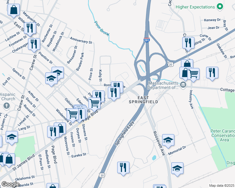 map of restaurants, bars, coffee shops, grocery stores, and more near 784 Page Boulevard in Springfield