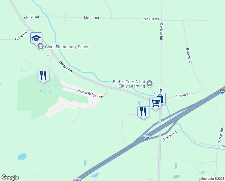 map of restaurants, bars, coffee shops, grocery stores, and more near 3852-3956 Highway 531 in Erie