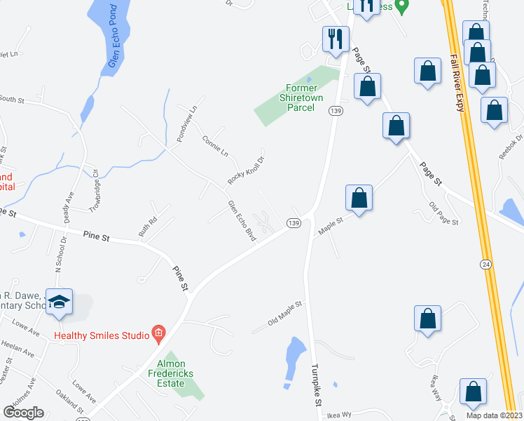 map of restaurants, bars, coffee shops, grocery stores, and more near 29 Camelot Court in Stoughton