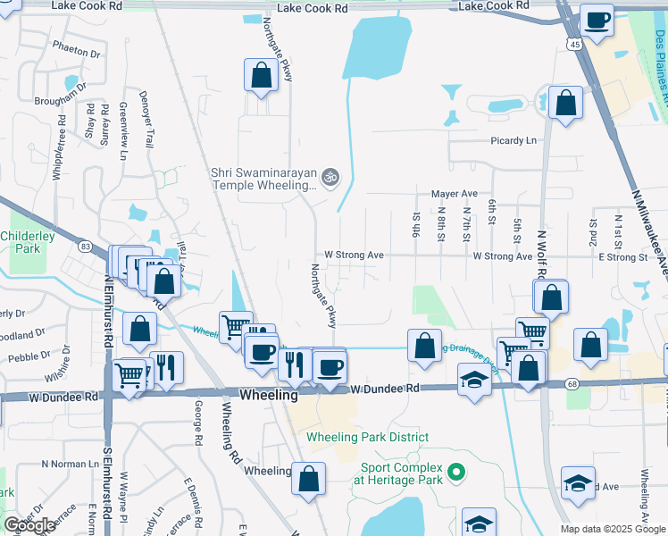 map of restaurants, bars, coffee shops, grocery stores, and more near 270 12th Street in Wheeling