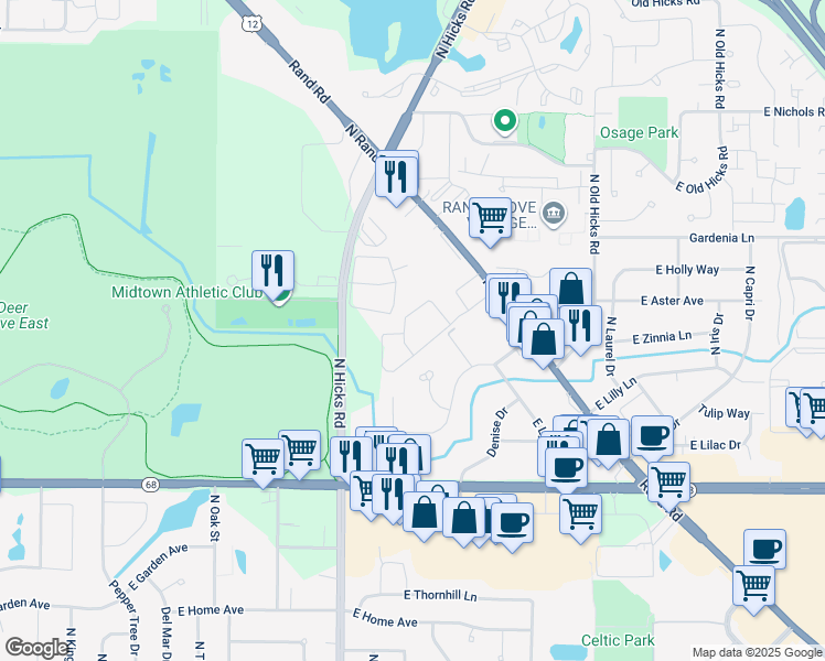 map of restaurants, bars, coffee shops, grocery stores, and more near 526 East Spruce in Palatine