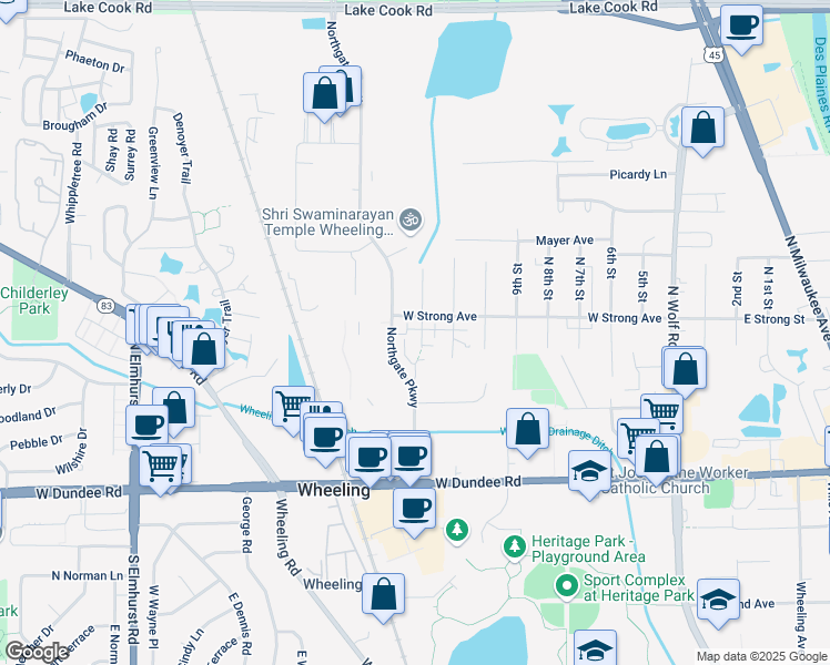 map of restaurants, bars, coffee shops, grocery stores, and more near 270 12th Street in Wheeling