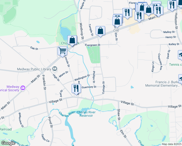 map of restaurants, bars, coffee shops, grocery stores, and more near 17 Cutler Street in Medway