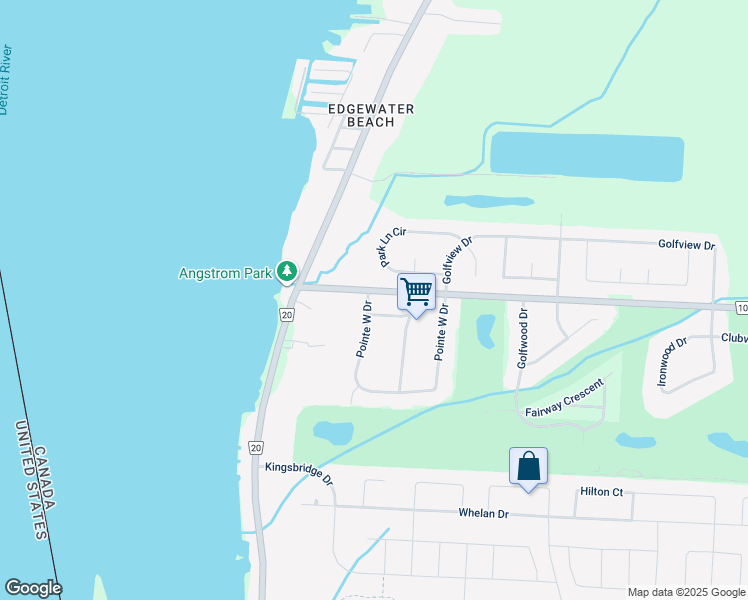 map of restaurants, bars, coffee shops, grocery stores, and more near 102 Pointe West Drive in Amherstburg