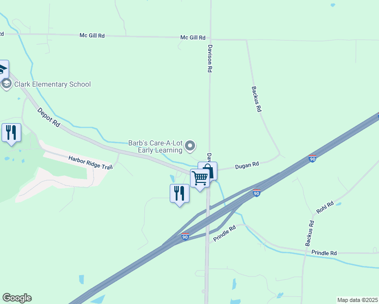 map of restaurants, bars, coffee shops, grocery stores, and more near 3880 Davison Road in Harborcreek
