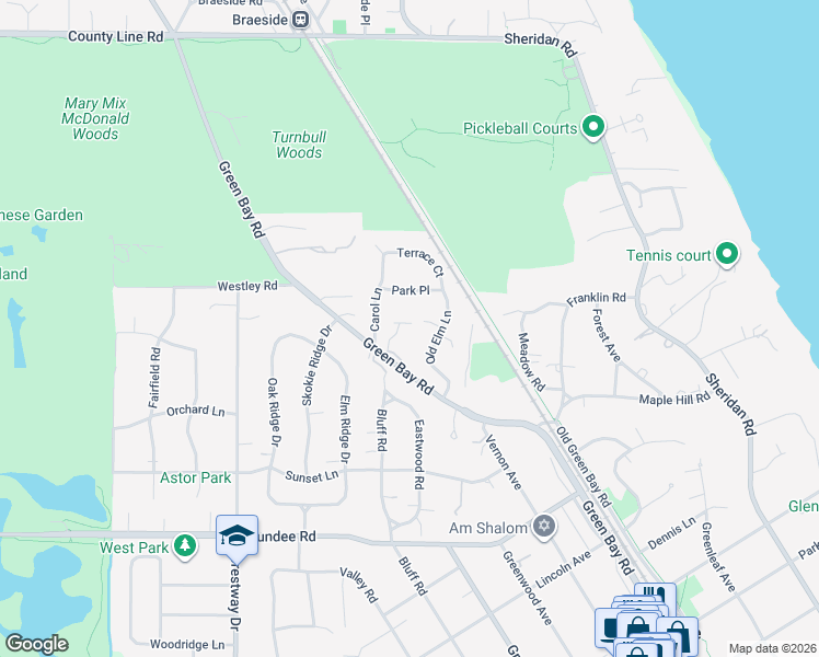 map of restaurants, bars, coffee shops, grocery stores, and more near 1099 Linda Lane in Glencoe