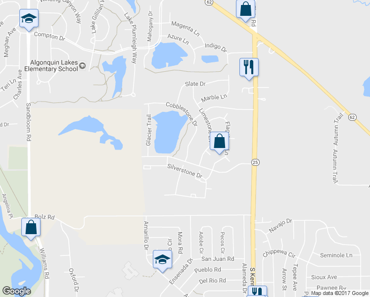 map of restaurants, bars, coffee shops, grocery stores, and more near 1915 Cobblestone Drive in Carpentersville
