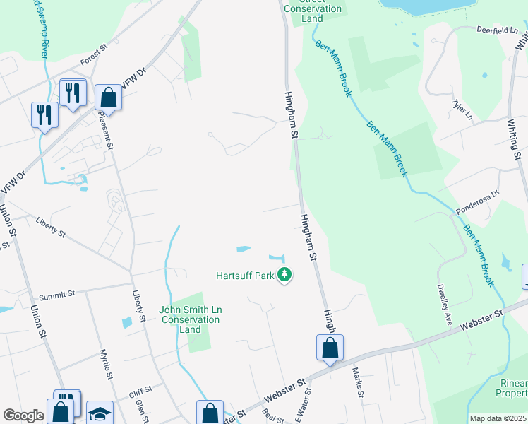 map of restaurants, bars, coffee shops, grocery stores, and more near 66 Cobb Drive in Rockland