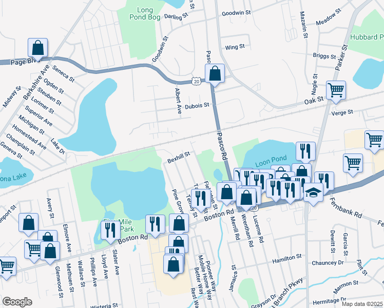 map of restaurants, bars, coffee shops, grocery stores, and more near 77 Bexhill Street in Springfield