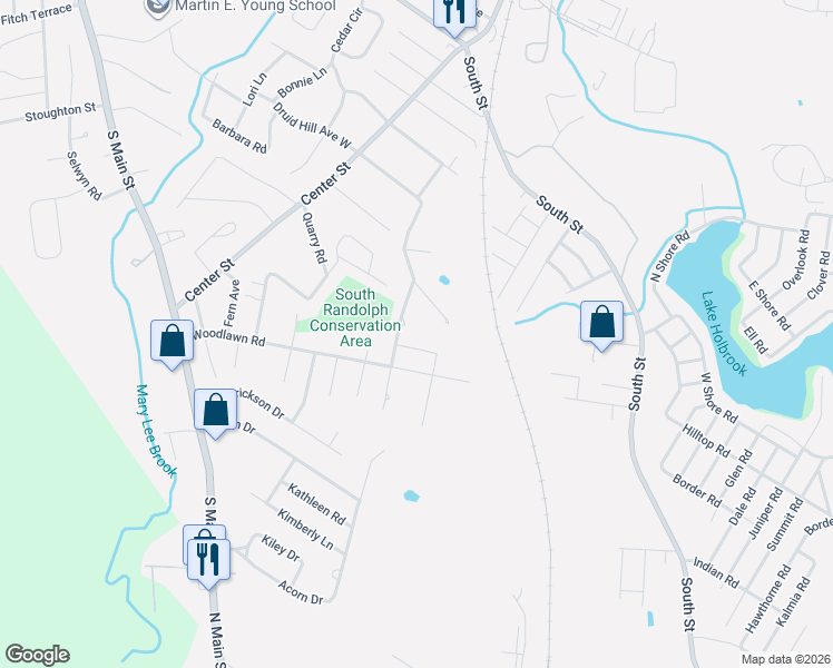 map of restaurants, bars, coffee shops, grocery stores, and more near 6 Sunnyside Avenue in Randolph
