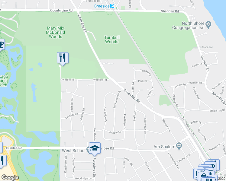 map of restaurants, bars, coffee shops, grocery stores, and more near 1192 Oak Ridge Drive in Glencoe