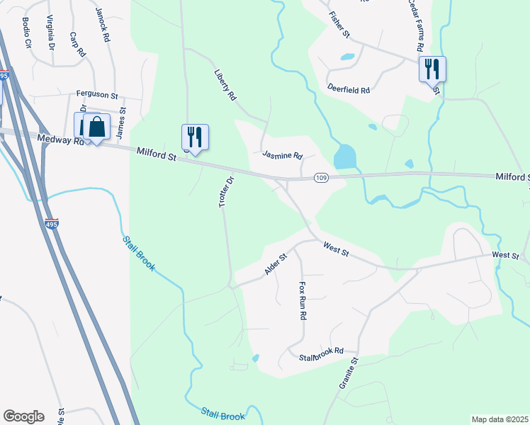 map of restaurants, bars, coffee shops, grocery stores, and more near 121 West Street in Medway