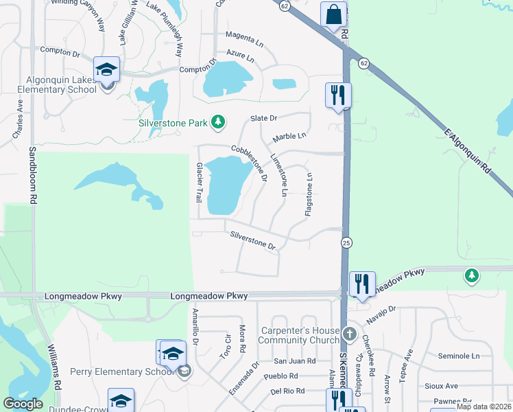 map of restaurants, bars, coffee shops, grocery stores, and more near 1918 Cobblestone Drive in Carpentersville