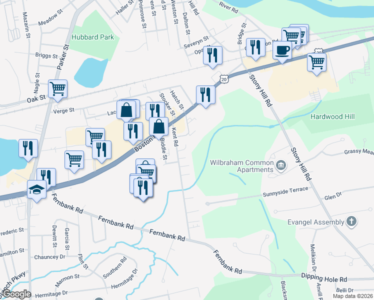 map of restaurants, bars, coffee shops, grocery stores, and more near 23 Westwood Drive in Springfield