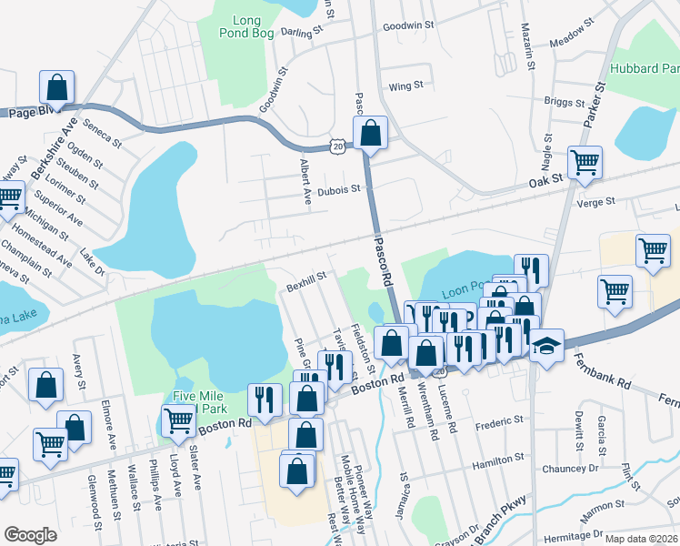 map of restaurants, bars, coffee shops, grocery stores, and more near 77 Bexhill Street in Springfield