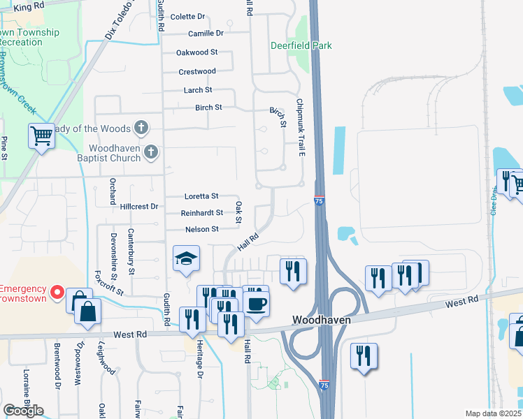map of restaurants, bars, coffee shops, grocery stores, and more near 22312 Glenwood Lane in Trenton