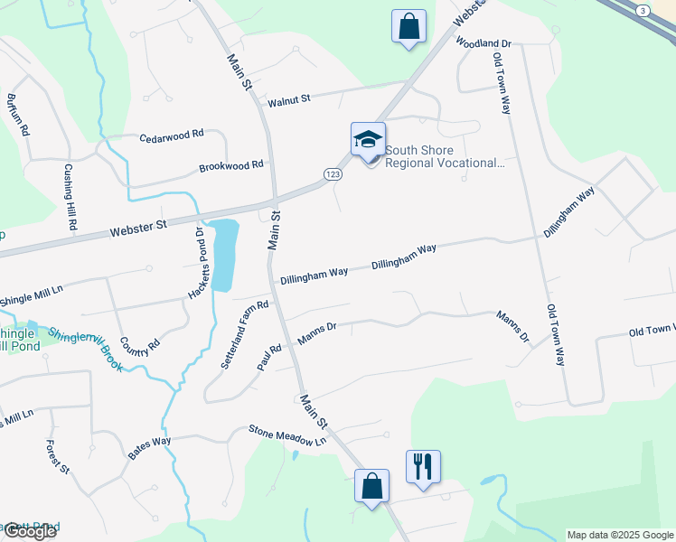 map of restaurants, bars, coffee shops, grocery stores, and more near 70 Dillingham Way in Hanover