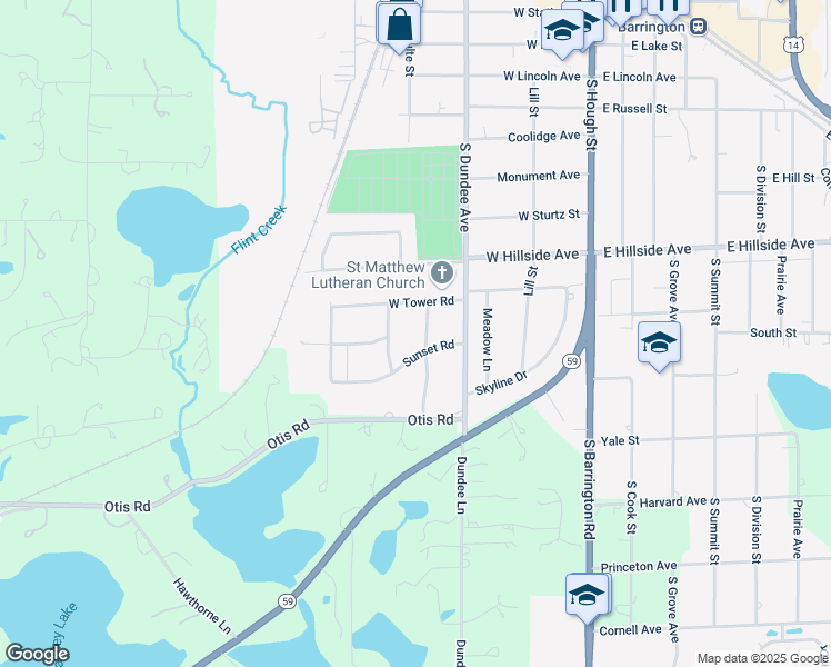 map of restaurants, bars, coffee shops, grocery stores, and more near 744 South Country Drive in Barrington